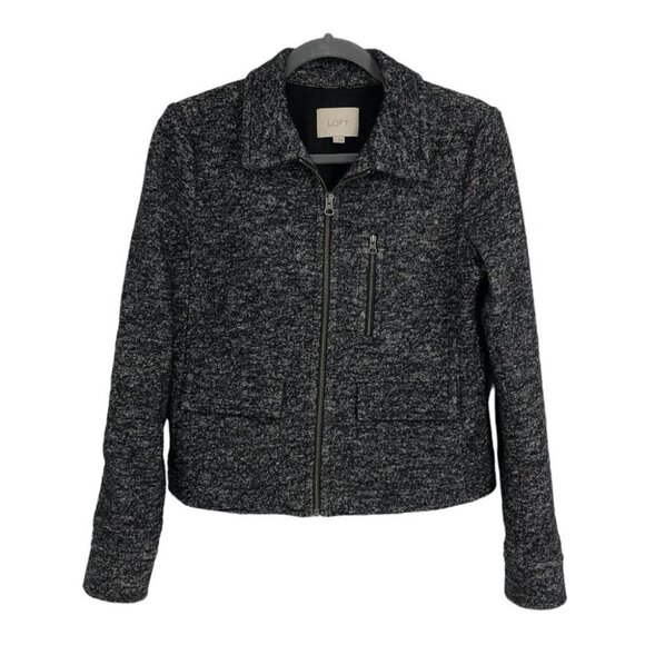 Ann Taylor LOFT Charcoal Marled Full Zip Long Sleeve Wool Blend Cropped Jacket S - Picture 15 of 15